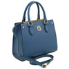 Angled and Shoulder Strap View Of The Denim Womens Leather Tote