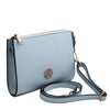 Angled And Shoulder Strap View Of The Light Blue Womens Leather Tote Handbag