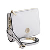 Angled And Shoulder Strap View Of The White Womens Leather Tote Handbag