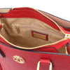 Internal Zip Pocket View Of The Lipstick Red Womens Leather Tote