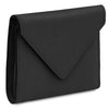 Womens Leather Wallet in black pebbled leather with a flap closure, compact and stylish.