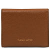Womens Leather Wallet in cognac pebbled leather, featuring a secure snap button closure.