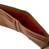Interior view of Womens Leather Wallet with card slots and red lining.