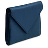 Womens Leather Wallet in elegant denim pebbled leather with snap button closure and card slots.