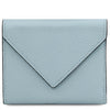Womens Leather Wallet in light blue pebbled leather with a stylish envelope flap design.