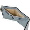 Womens Leather Wallet interior showcasing card slots and zip coin pocket with elegant pebbled leather design.