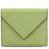 Womens Leather Wallet in stylish lime green pebbled leather with envelope design, featuring secure closure and compact size.