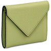 Womens Leather Wallet in lime green pebbled leather with a snap closure and compact design for everyday use.