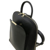 Front Pocket View Of The Black Womens Leather Backpack