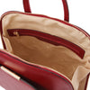 Internal Zip Pocket View Of The Red Womens Leather Backpack