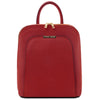 Front View Of The Red Womens Leather Backpack