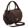 Angled And Shoulder Strap View Of The Chocolate Womens Bag