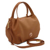 Angled And Shoulder Strap View Of The Cognac Womens Bag