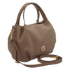Angled And Shoulder Strap View Of The Taupe Womens Bag