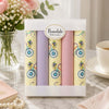 Womens Cotton Handkerchiefs - 5 Pack featuring colorful designs with bicycles and flowers in elegant packaging.
