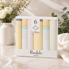 Ladies Woven 6 Pack Handkerchiefs in elegant packaging with pastel colors and striped detailing for women.