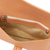 Inside view of Womens Leather Clutch showing zipper pocket and soft lining.