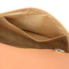 Interior view of Womens Leather Clutch, featuring spacious compartments and soft lining.