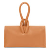 Womens Leather Clutch in stylish apricot color with unique top handle design.