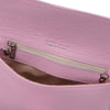 Interior view of Womens Leather Clutch featuring a zippered pocket and soft ballet pink leather lining.
