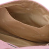 Interior view of Womens Leather Clutch showcasing the pink lining and spacious compartment.