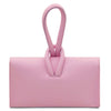 Womens Leather Clutch in pink with a unique handle design, perfect for stylish occasions.