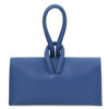 Womens Leather Clutch in vibrant denim with stylish loop handle design.
