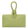 Womens Leather Clutch in vibrant lime green color with unique knot handle design.