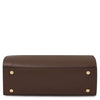 Womens Leather Tote Bag bottom view of the coffee showcasing premium box leather and gold stud accents.