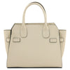 Womens Leather Shopper Bag in soft beige pebbled leather with semi-rigid structure and spacious design.