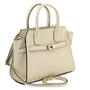 Womens Leather Shopper Bag in beige with a structured design and detachable strap