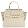 Womens Leather Shopper Bag in beige pebbled leather featuring a semi-rigid structure and stylish design.