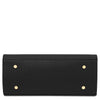 Womens Leather Shopper Bag black bottom view with gold accents and studs