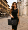 Woman Posing With The Black Womens Leather Tote