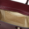 Inside view of the bordeau Womens Leather Shopper Bag showcasing spacious compartment and inner organizer.