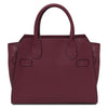 Rear View Of The Womens Leather Shopper Bag in bordeaux pebbled leather with semi-rigid structure and dual handles.