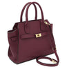 Womens Leather Shopper Bag in rich bordeaux pebbled leather with dual handles and removable strap.