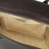 Inside view of the chocolate Womens Leather Shopper Bag showcasing spacious compartment and inner organizer.