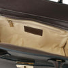 Womens Leather Shopper Bag interior view of chocolate showing spacious compartment and zip pocket .