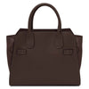Rear View Of The Womens Leather Shopper Bag in chocolate pebbled leather with semi-rigid structure and dual handles.