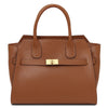 Womens Leather Shopper Bag crafted from luxurious pebbled leather in a stylish Cognac shade.