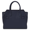 Rear View Of The Womens Leather Shopper Bag in dark blue pebbled leather with semi-rigid structure and dual handles.