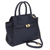 Womens Leather Shopper Bag in rich dark blue pebbled leather with dual handles and removable strap.