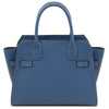 Womens Leather Shopper Bag in denim, crafted from pebbled leather with spacious structure and stylish design.