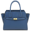 Womens Leather Shopper Bag in stylish blue pebbled leather with a semi-rigid structure and gold-tone hardware.