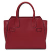 Womens Leather Shopper Bag in red pebbled leather with semi-rigid structure and dual handles.