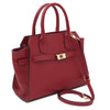 Womens Leather Shopper Bag in rich red pebbled leather with dual handles and removable strap.