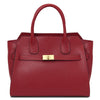 Womens Leather Shopper Bag in red pebbled leather with a semi-rigid structure and gold clasp.