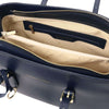 Internal Zip Pocket View Of The Dark Blue Womens Shopper Handbag