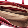 Internal Zip Pocket View Of The Red Womens Shopper Handbag